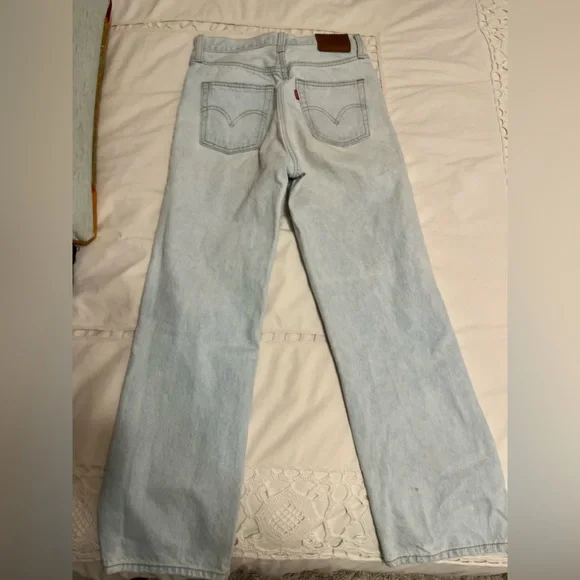 Levi's Light Blue Ripped Straight Ankle  Jeans - Picture 4 of 5